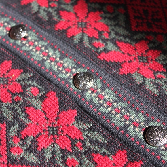 VTG 90s Red/Black Nordic Style Holiday Button-Up Cardigan Sweater Size Small - Picture 9 of 10